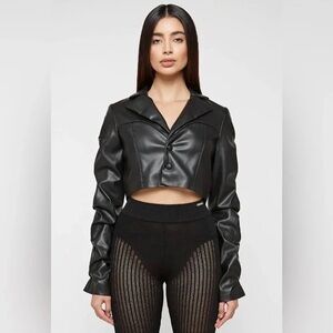 MANIÈRE De Voir Black Faux Leather Women's Jacket
